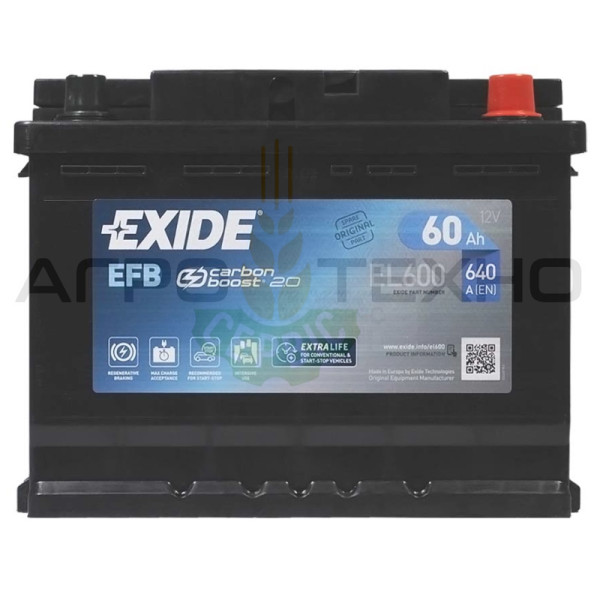 Exide 60, Exide 60 EFB, Exide EL600, EL600 Exide, купити акумулятор Exide, Exide Переяслав, купити акумулятор Exide 60, Exide 60 640