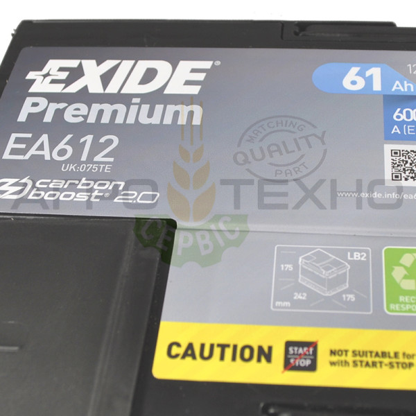 Exide 61Ah 600A Premium / EA612 Exide 61, Exide 61 Premium, Exide EA612, EA612 Exide, купити акумулятор Exide, Exide Переяслав, купити акумулятор Exide 61, Exide 61 600