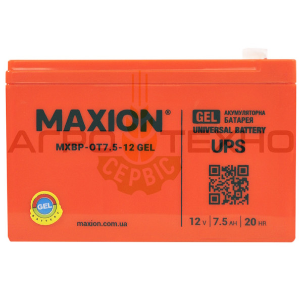 MAXION 12V 7.5Ah - Акумуляторна батарея / GEL Акумулятор 12-7, акумулятор 12V 7.5Ah, акумулятор для обприскувача, купити акумулятор в обприскувач, акб 12V 7.5Ah, MAXION 12V 7.5Ah GEL