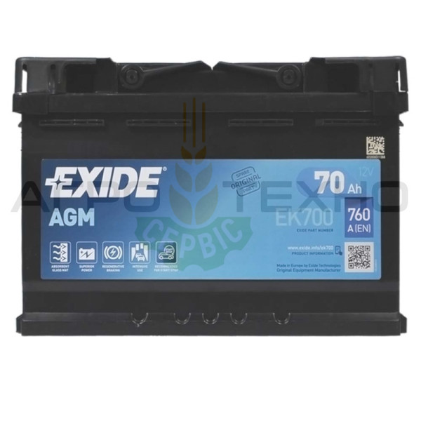 Exide 70Ah 760A AGM / EK700 Exide 70 AGM, Exide EK700, EK700 Exide, купити акумулятор Exide, Exide Переяслав, купити акумулятор Exide 70, Exide 70 760